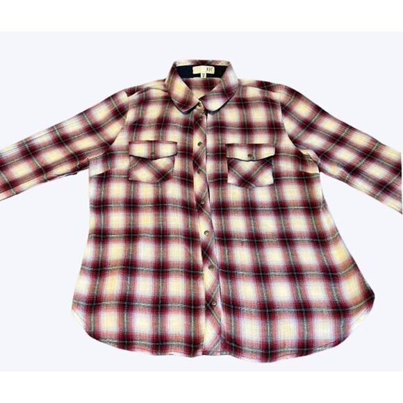 Kut From The Kloth Shirt Womens Medium Plaid Pearl Snap Roll Tab Equestrian - Picture 2 of 5